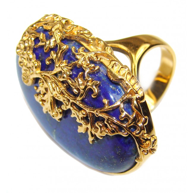 Huge Natural Lapis Lazuli 14K Gold over .925 Sterling Silver handcrafted ring size 7