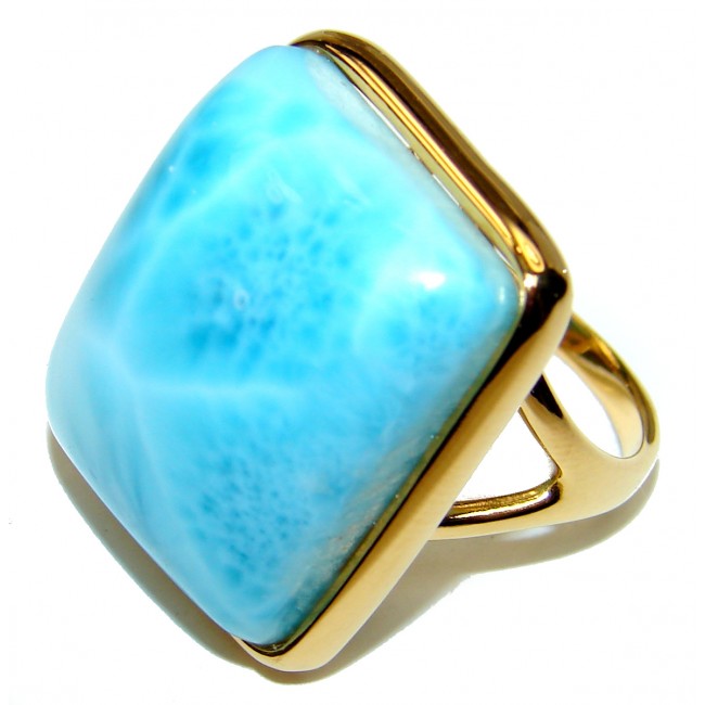 Natural Larimar 18K Gold over .925 Sterling Silver handcrafted Ring s. 7 3/4