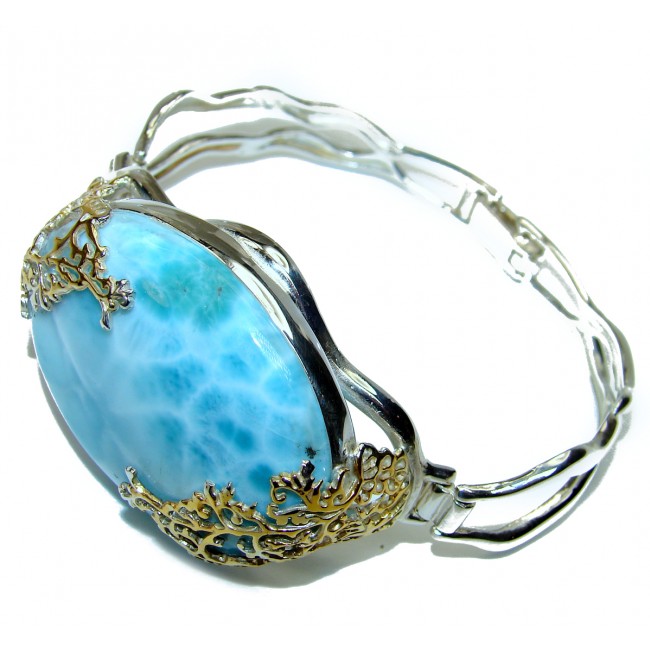 A Blue Melody Best quality Caribbean Larimar 2 tones .925 Sterling Silver handcrafted Bracelet