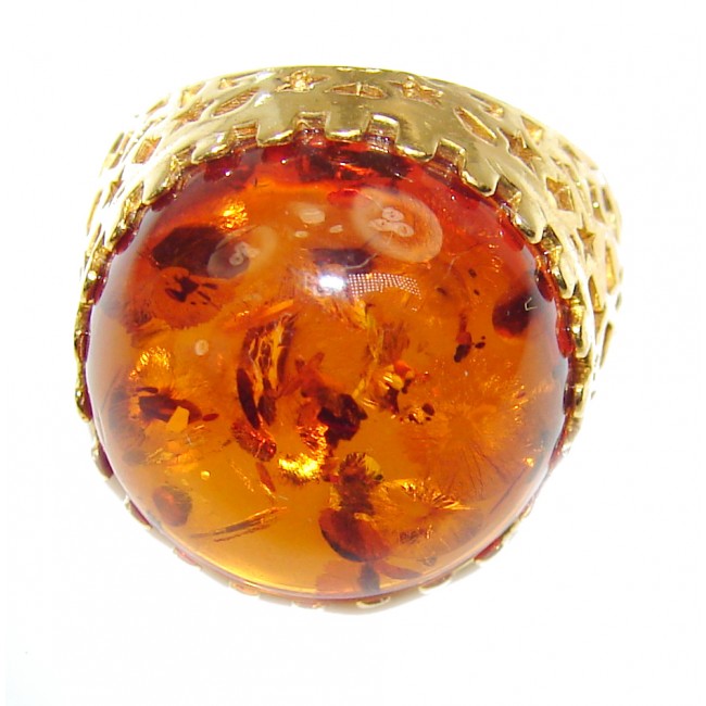 Natural Beauty Baltic Amber 14K Gold over .925 Sterling Silver ring s. 6 adjustable