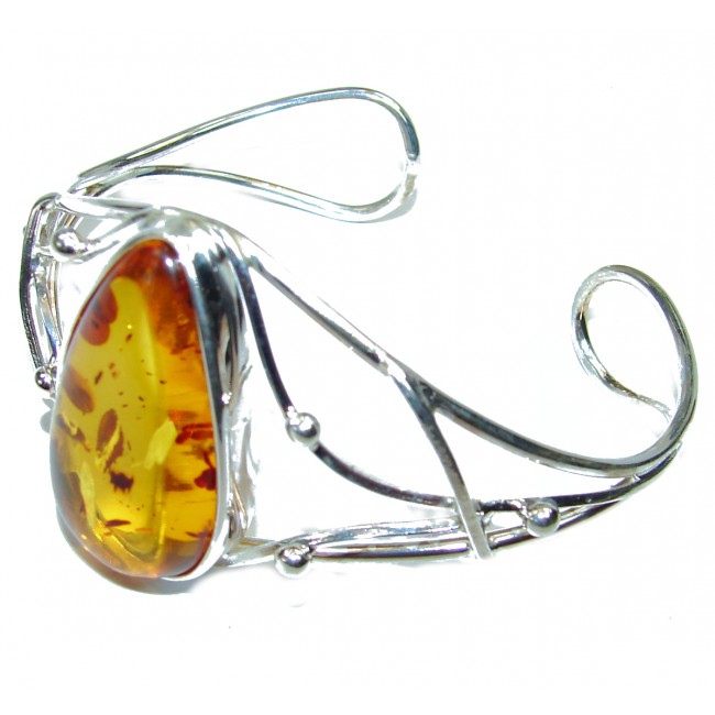Huge Genuine Baltic Amber .925 Sterling Silver handcrafted Bracelet / Cuff