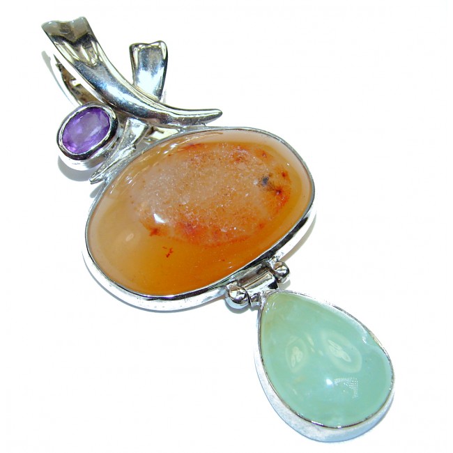 Orange Beauty Agate Druzy .925 Sterling Silver handcrafted Pendant
