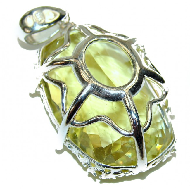 Baquette cut 63.5 carat Genuine Lemon Quartz .925 Sterling Silver handcrafted pendant