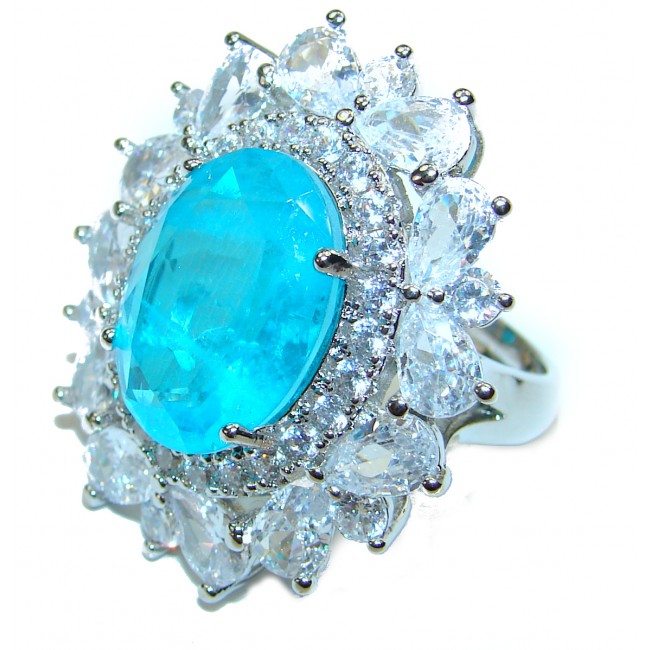 Oval Cut Paraiba Tourmaline .925 Sterling Silver handcrafted Statement Ring size 6 adjustable