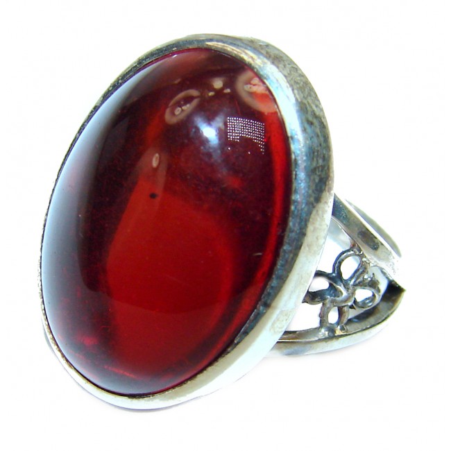 Excellent Cherry Amber .925 Sterling Silver handcrafted Ring s. 9 1/4