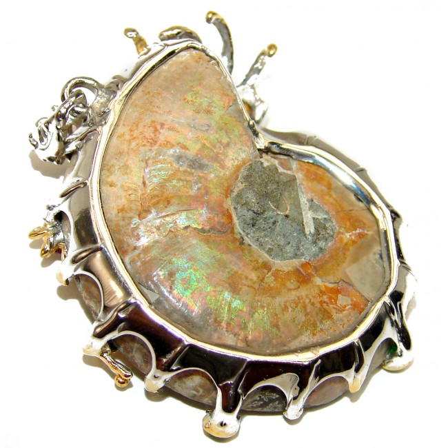 Golden Spider Ammonite 18K Gold over .925 Sterling Silver handcrafted pendant