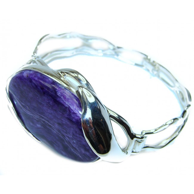Incredible LARGE Genuine Siberian Charoite .925 Sterling Silver handcrafted Bracelet