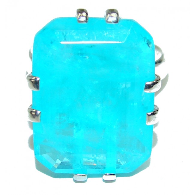 45.2 carat Emerald Cut Paraiba Tourmaline .925 Sterling Silver handcrafted Statement Ring size 7