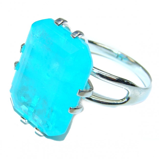 45.2 carat Emerald Cut Paraiba Tourmaline .925 Sterling Silver handcrafted Statement Ring size 7 1/4