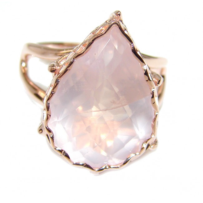 Authentic Rose Quartz 18K Rose Quartz over .925 Sterling Silver brilliantly handcrafted ring s. 8 1/4