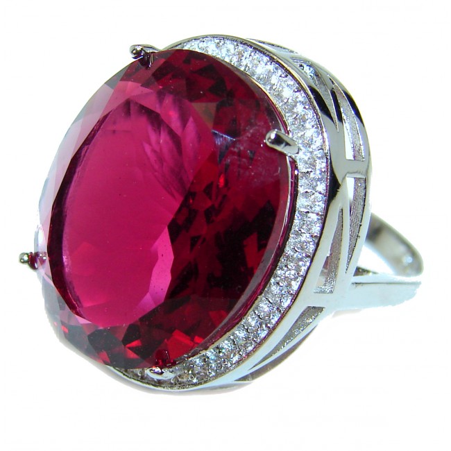 Huge Precious Red Topaz .925 Sterling Silver Statement HUGE Ring s. 7