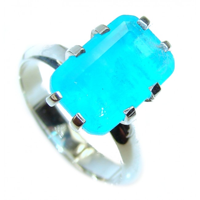 Emerald Cut 5.6ctw Paraiba Tourmaline .925 Sterling Silver handcrafted Statement Ring size 5 3/4