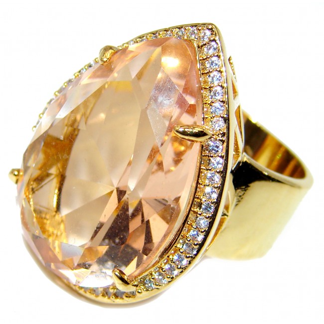 Best quality Golden Rutilated Quartz 18K Gold over .925 Sterling Silver handcrafted Ring Size 6