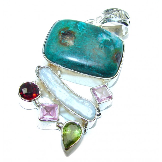 Fancy Chrysocolla .925 Sterling Silver handcrafted Pendant