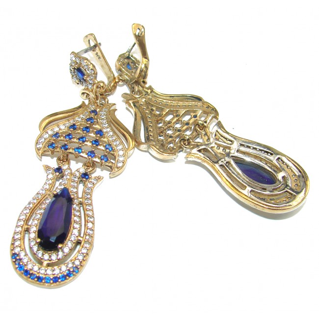 Incredible victorian style created Sapphire .925 Sterling Silver HUGE earrings