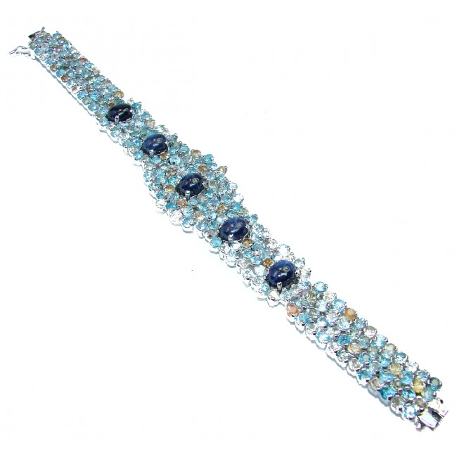 Spectacular authentic Star Sapphire .925 Sterling Silver handmade bangle Bracelet