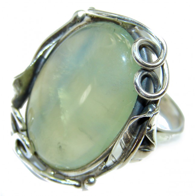 Huge Real Treasure Natural Prehnite .925 Sterling Silver handmade ring s. 8 1/4