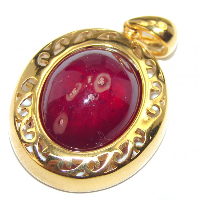Precious Treasure Genuine Ruby 18K Gold over .925 Sterling Silver handmade Pendant