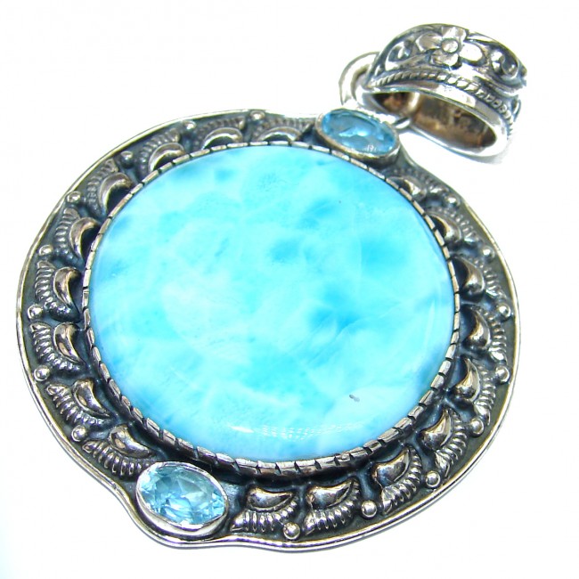 Unique Larimar from Dominican Republic .925 Sterling Silver handmade pendant