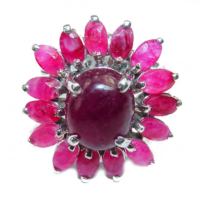 Real Treasure Genuine Ruby multicolor Sapphire .925 Sterling Silver handmade Cocktail Ring s. 7 1/4