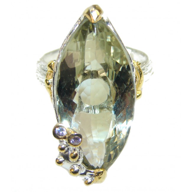 Best quality Green Amethyst .925 Sterling Silver handcrafted Ring Size 7 3/4