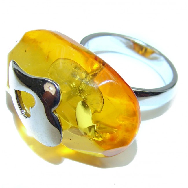Amber .925 Sterling Silver handcrafted Ring s. 5 3/4