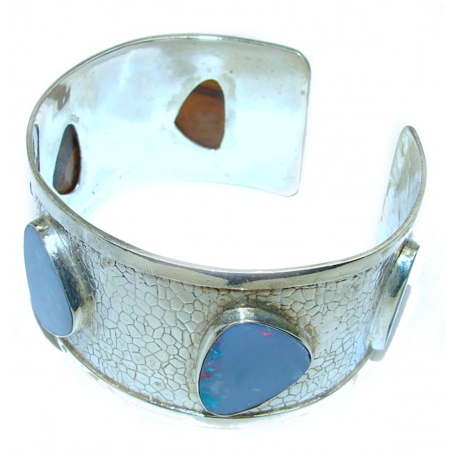 Huge Boho Chic Genuine Australian Doublet Opal .925 Sterling Silver handmade Bracelet / Cuff