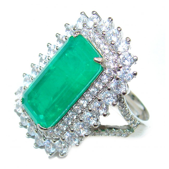 Spectacular 11.2 ctw Emerald White Topaz .925 Sterling Silver handmade Ring size 7 1/2