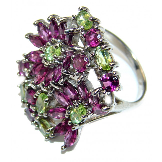 Large Authentic Garnet Peridot .925 Sterling Silver handmade Ring s. 9