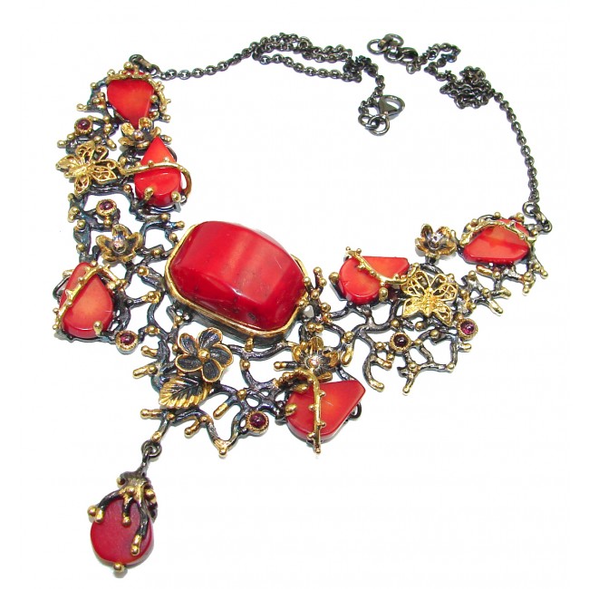 Genuine Fossilized Coral 14K Gold Rhodium over .925 Sterling Silver handmade necklace
