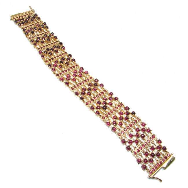 Vintage design Beauty authentic Garnet 18K Gold over .925 Sterling Silver handcrafted HUGE Bracelet