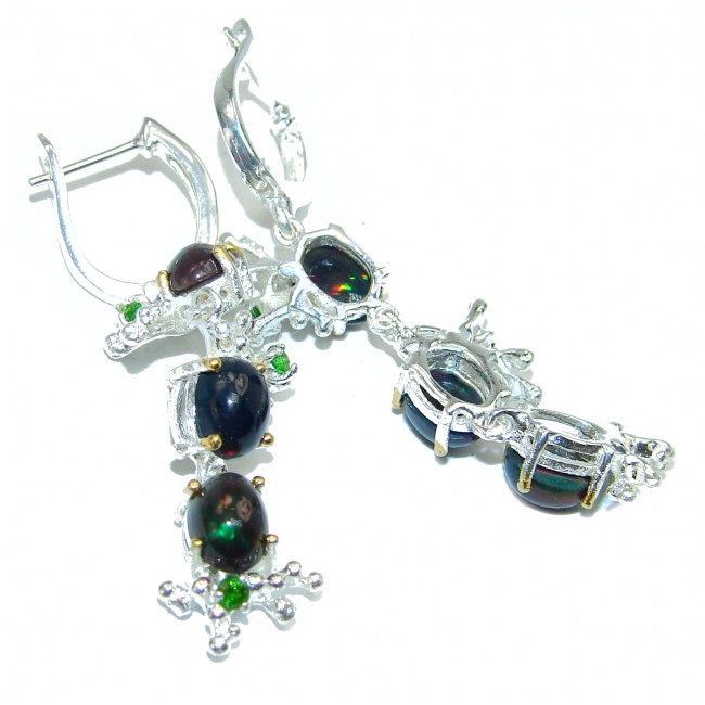 Luxurious Authentic Black Fire Opal .925 Sterling Silver handcrafted earrings