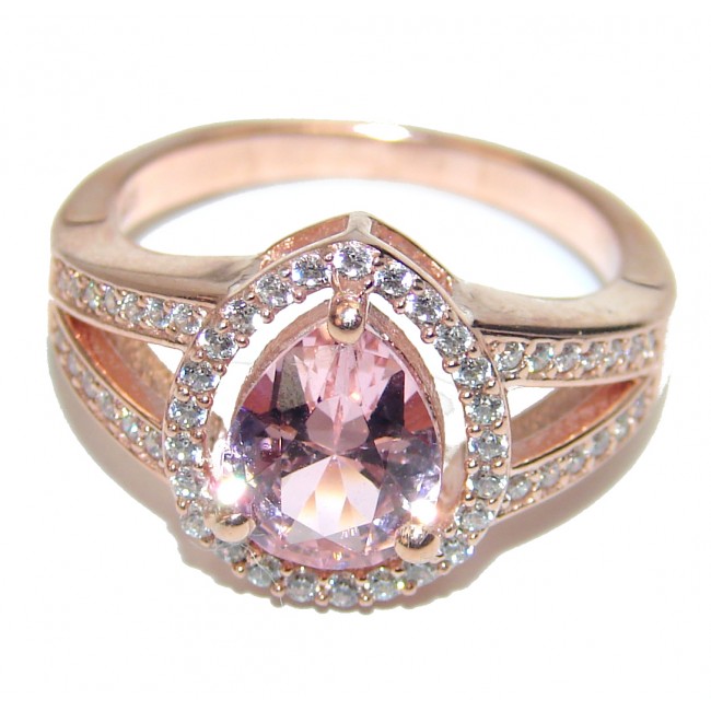Exceptional Morganite 18K Rose Gold over .925 Sterling Silver handcrafted ring s. 7 1/4
