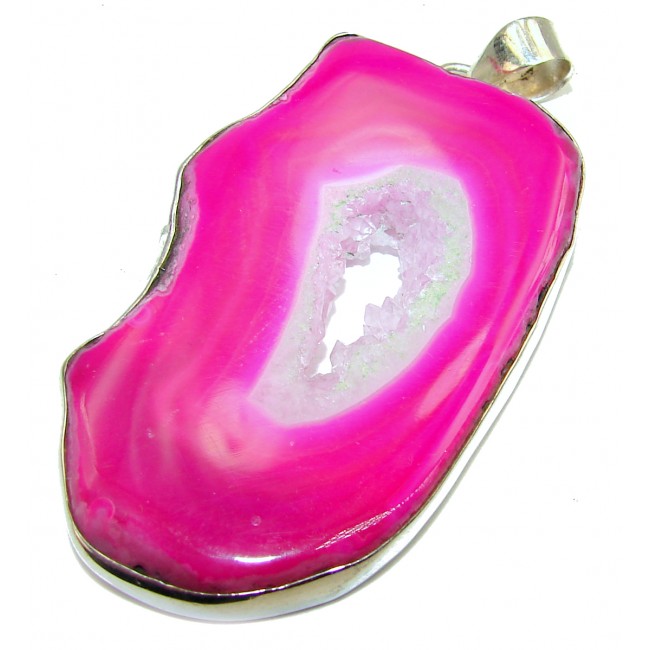Natural Pink Agate Druzy .925 Sterling Silver Pendant