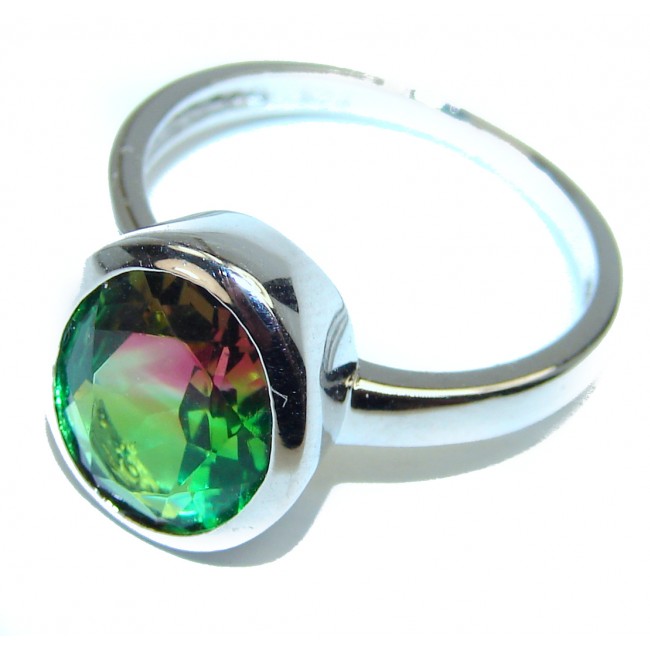 14.5ctw Watermelon Tourmaline 18K Gold over .925 Sterling Silver handcrafted Ring size 7 1/4