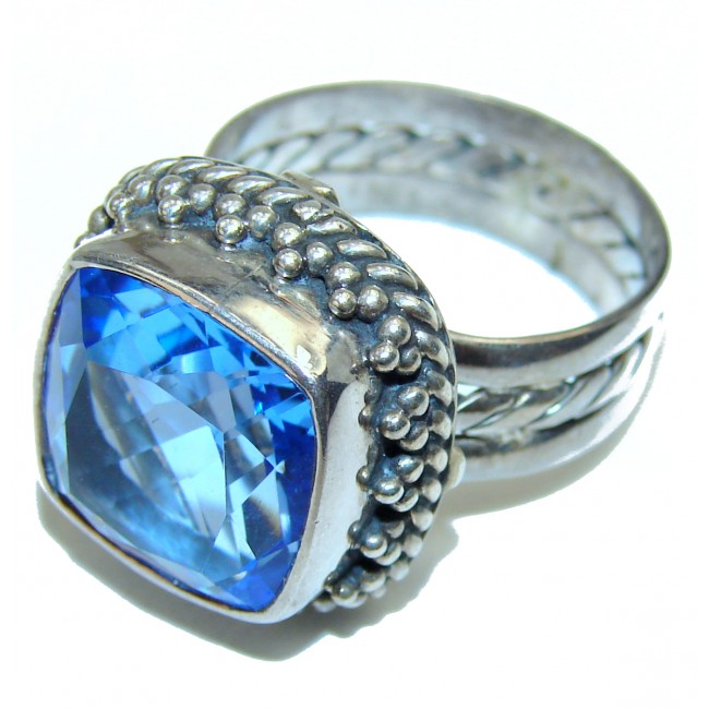 10.5 carat Swiss Blue Topaz .925 Sterling Silver handmade Ring size 6 1/4