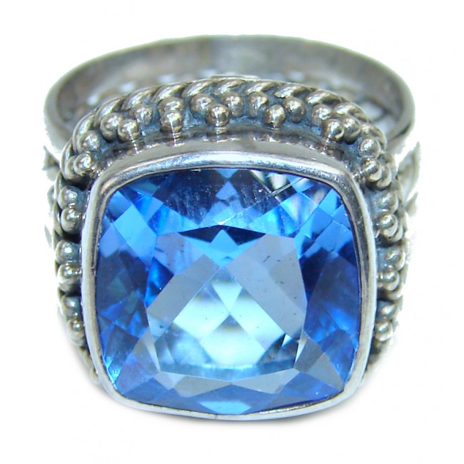 10.5 carat Swiss Blue Topaz .925 Sterling Silver handmade Ring size 6 1/4