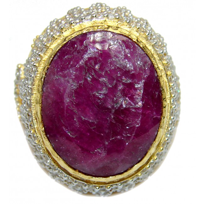 Royal quality unique Ruby 18K Gold over .925 Sterling Silver handcrafted Ring size 9