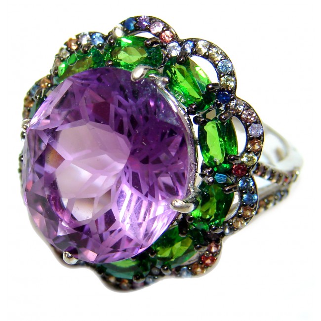Vintage Style 18.2 carat Amethyst .925 Sterling Silver handmade Cocktail Ring s. 8