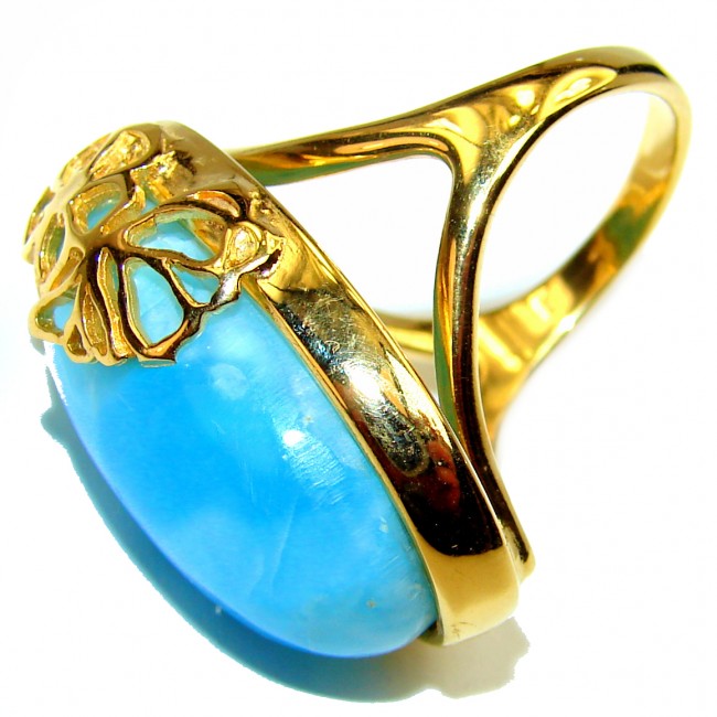 28.6 carat Larimar 18K Gold over .925 Sterling Silver handcrafted Ring s. 6