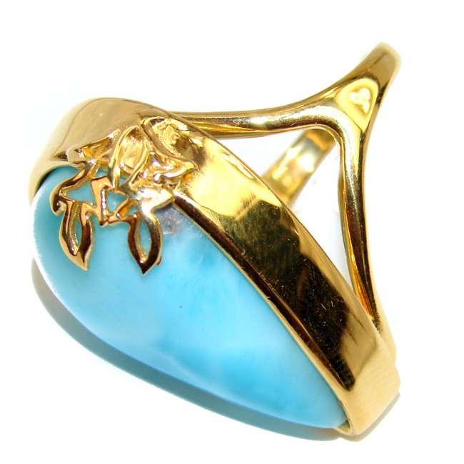 15.6 carat Larimar 18K Gold over .925 Sterling Silver handcrafted Ring s. 5 1/4