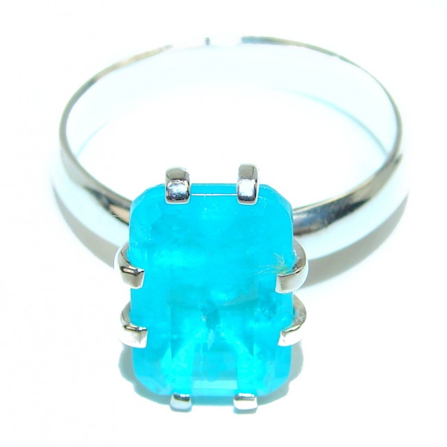 Emerald Cut 5.6ctw Paraiba Tourmaline .925 Sterling Silver handcrafted Statement Ring size 7