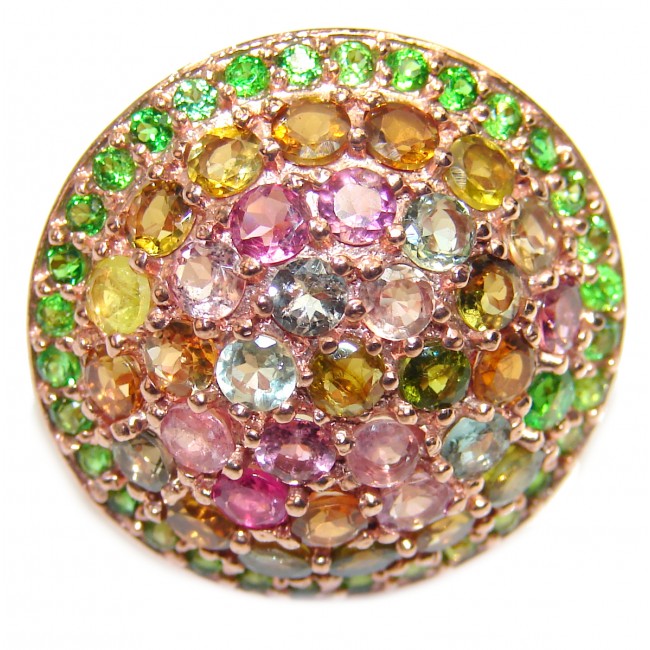 Dolce Vita Brazilian Watermelon Tourmaline 14K Gold over .925 Sterling Silver handcrafted Statement Ring size 8 1/4