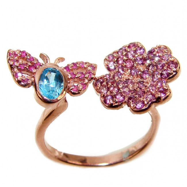 Sweet Butterfly Blue Swiss Blue Topaz 14K Gold over .925 Sterling Silver handmade Ring size 8