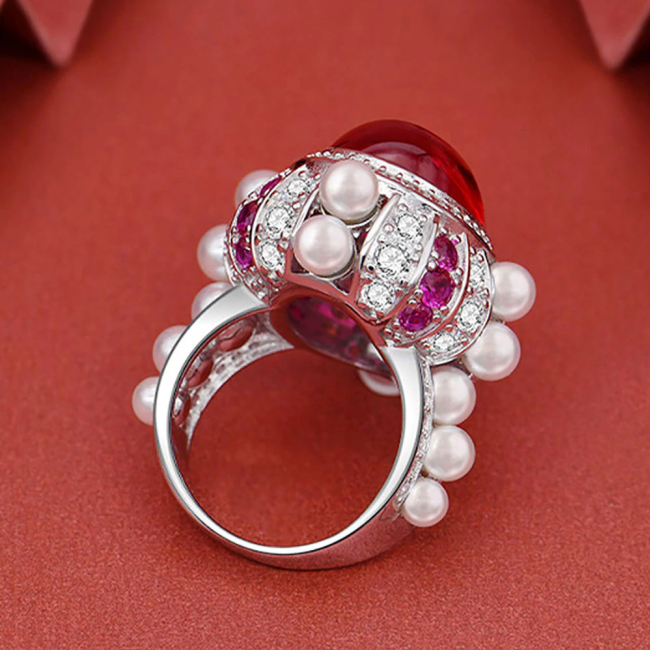 A JEWEL EMPIRE Ruby .925 Sterling Silver handmade Cocktail Ring s. 7 3/4