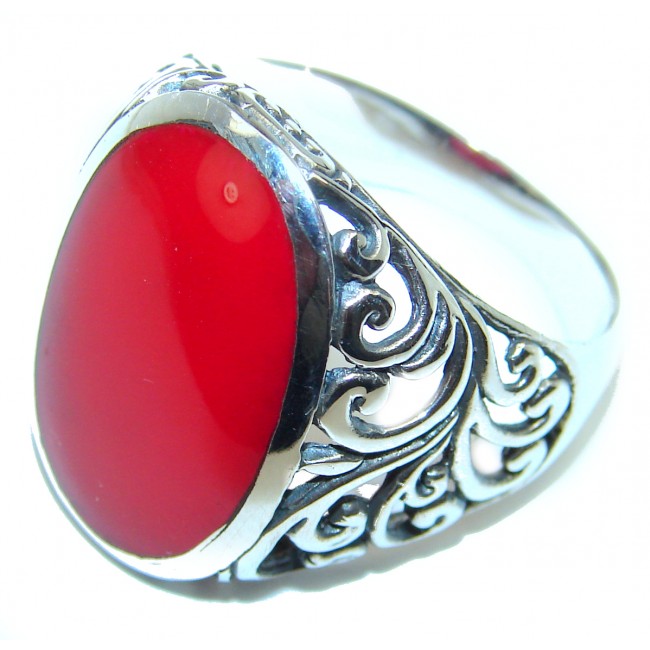 Natural Fossilized Coral .925 Sterling Silver handmade ring s. 9