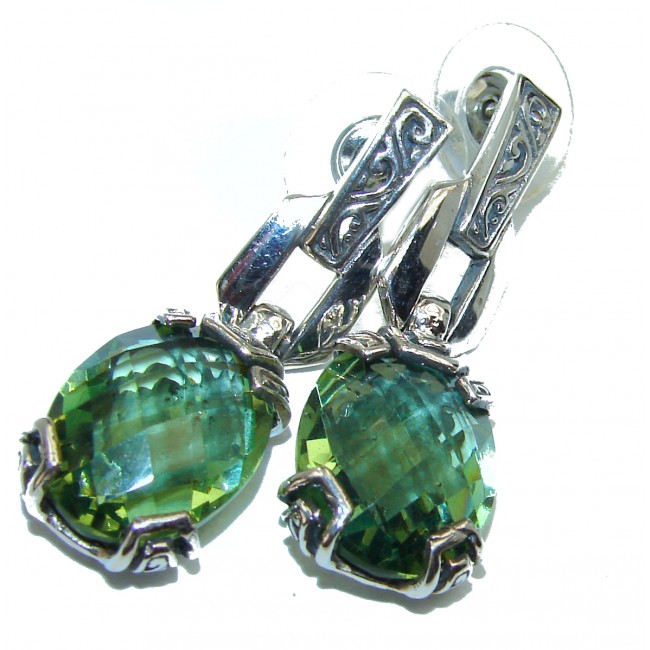 Rare Perception Green Amethyst .925 Sterling Silver handcrafted earrings