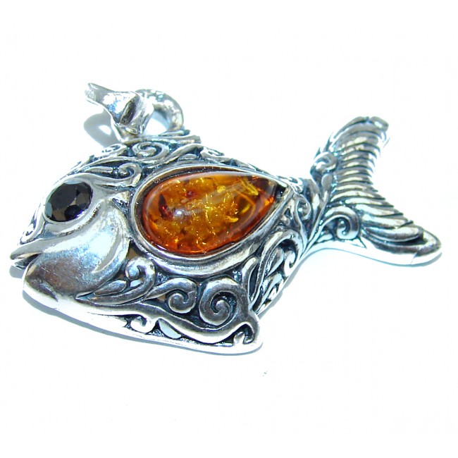 Lucky Fish Polish Amber .925 Sterling Silver handcrafted Pendant