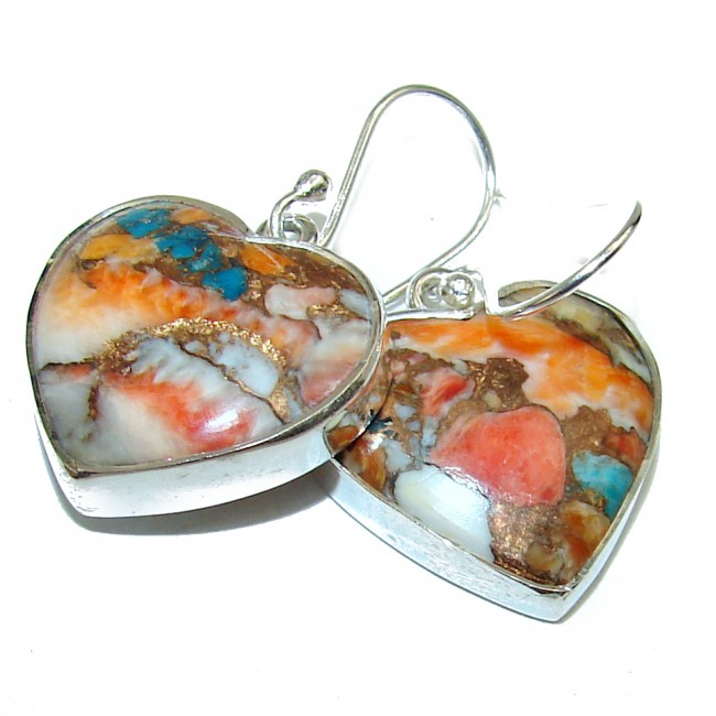 My heart Genuine Oyster Turquoise .925 Sterling Silver handcrafted Earrings