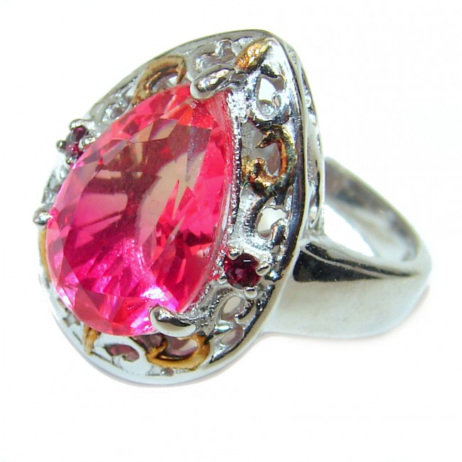 Sweet Heart Pink Topaz .925 Silver handcrafted Ring s. 8